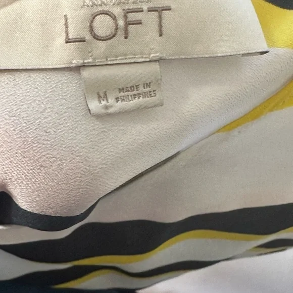 Loft Mid-Sleeve Striped Yellow and Black Women's Top Blouse Size Medium - Picture 3 of 6